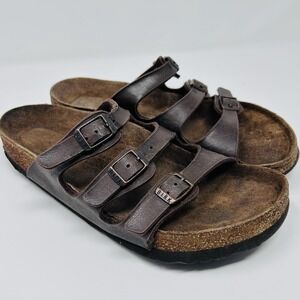Birkenstock Florida Brown Three Strap  Womens Size 38 (8) Sandals CLEAN